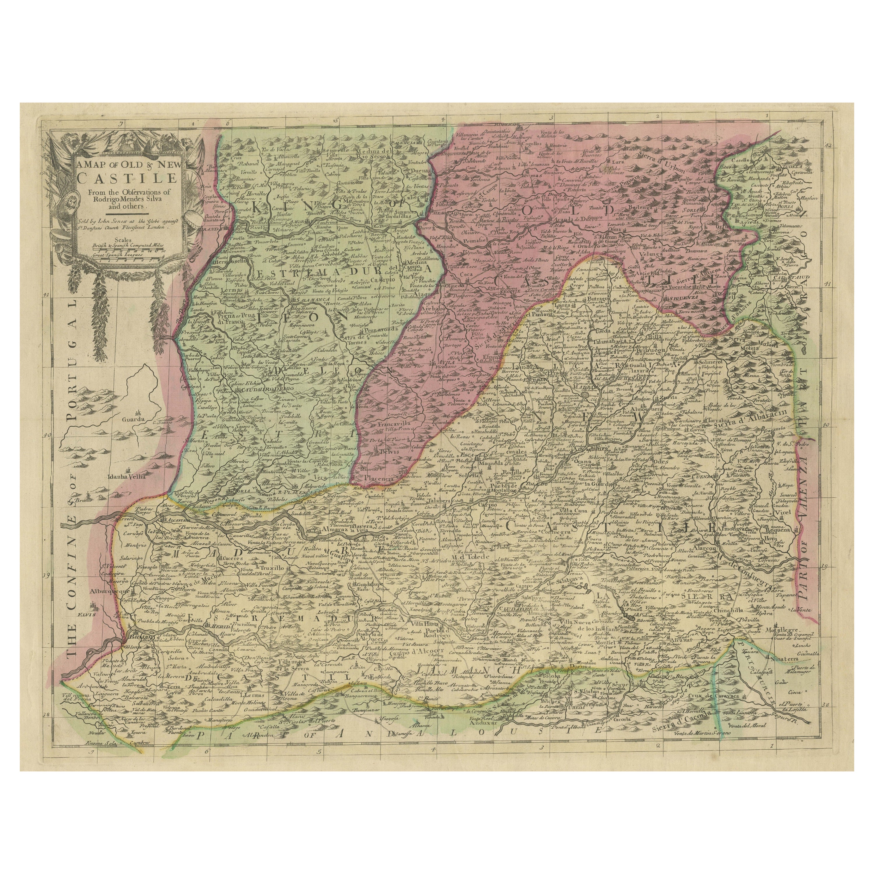 Senex-Karte von Castile, Leon & La Mancha im spanischen Herzland, 1714 im Angebot