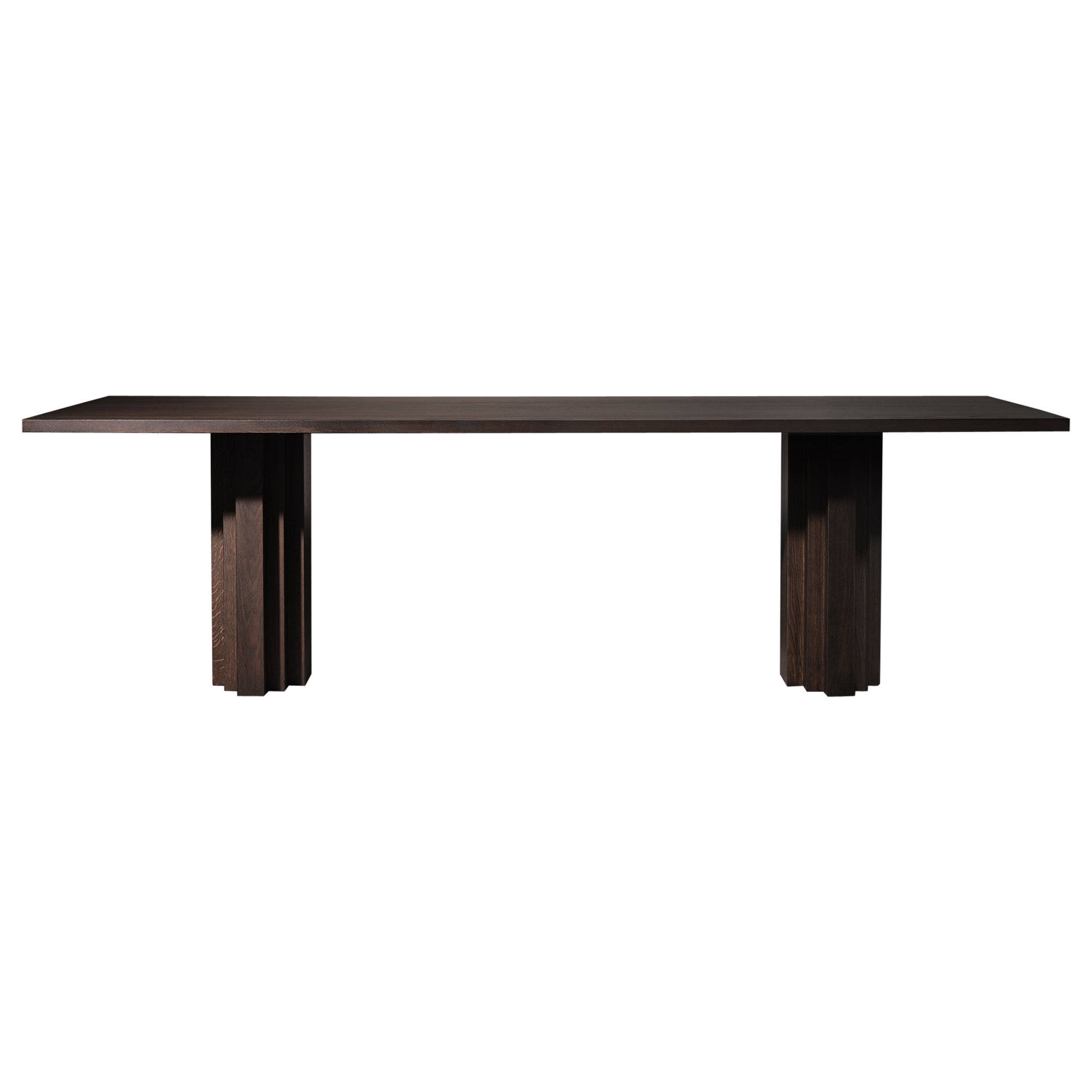 Monumental brutalist Solid Oak Wooden Brut Slim Dining Table