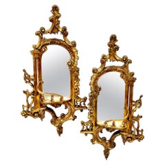 Pair Of Chinese Chippendale Gilt Mirrored Wall Brackets