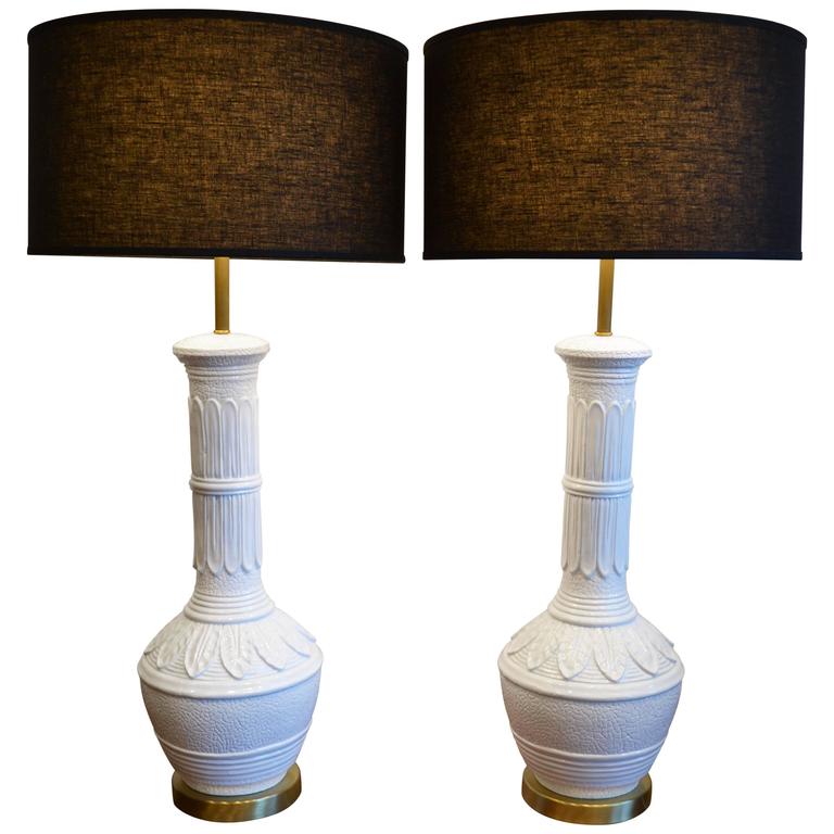 Pair of Hollywood Regency White "Palm Springs" Table Lamps, 1960's For