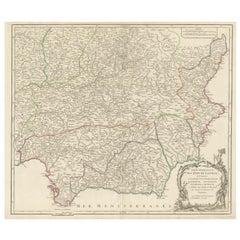 Detaillierte Gravur mit Schwerpunkten auf wichtigen Regionen Südspaniens und Castiles, 1752