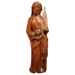 Carved Wooden Figure of a Saint Holding a Phylactery 4