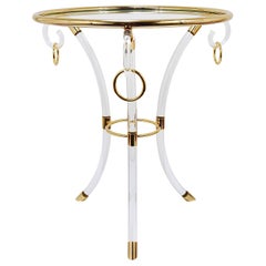 Retro Maison Jansen Style Lucite & Gilt Metal Tripod Coffee Table Pedestal Gueridon