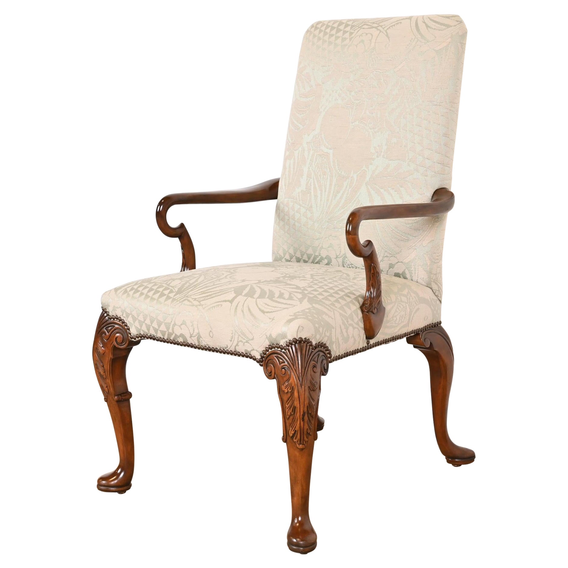 Baker Furniture Georgian Carved Mahogany Armchair For Sale