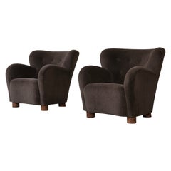 Pair of Lounge Chairs / Armchairs, Upholstered in Pure Alpaca