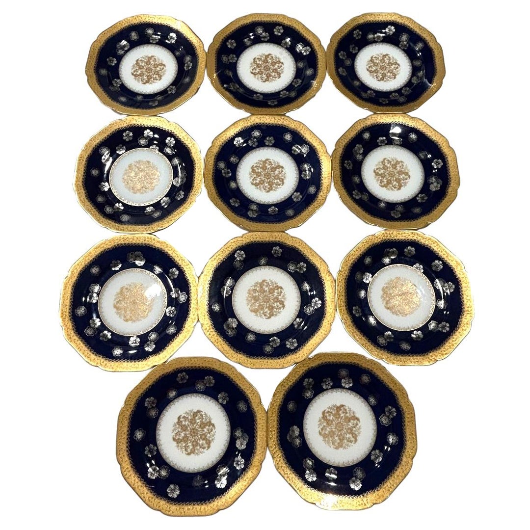 Haviland Limoges Vintage-Teller aus feinem Knochenporzellan in Kobaltblau mit goldenen Akzenten (11) im Angebot
