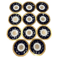 Vintage Haviland Limoges Azul Cobalto con detalles dorados Platos de porcelana fina de hueso (11)