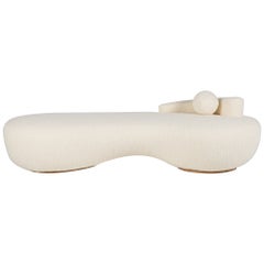 Mid-Century Modern Conchula Day Bed, DEDAR Beige Bouclé, Handmade by Greenapple