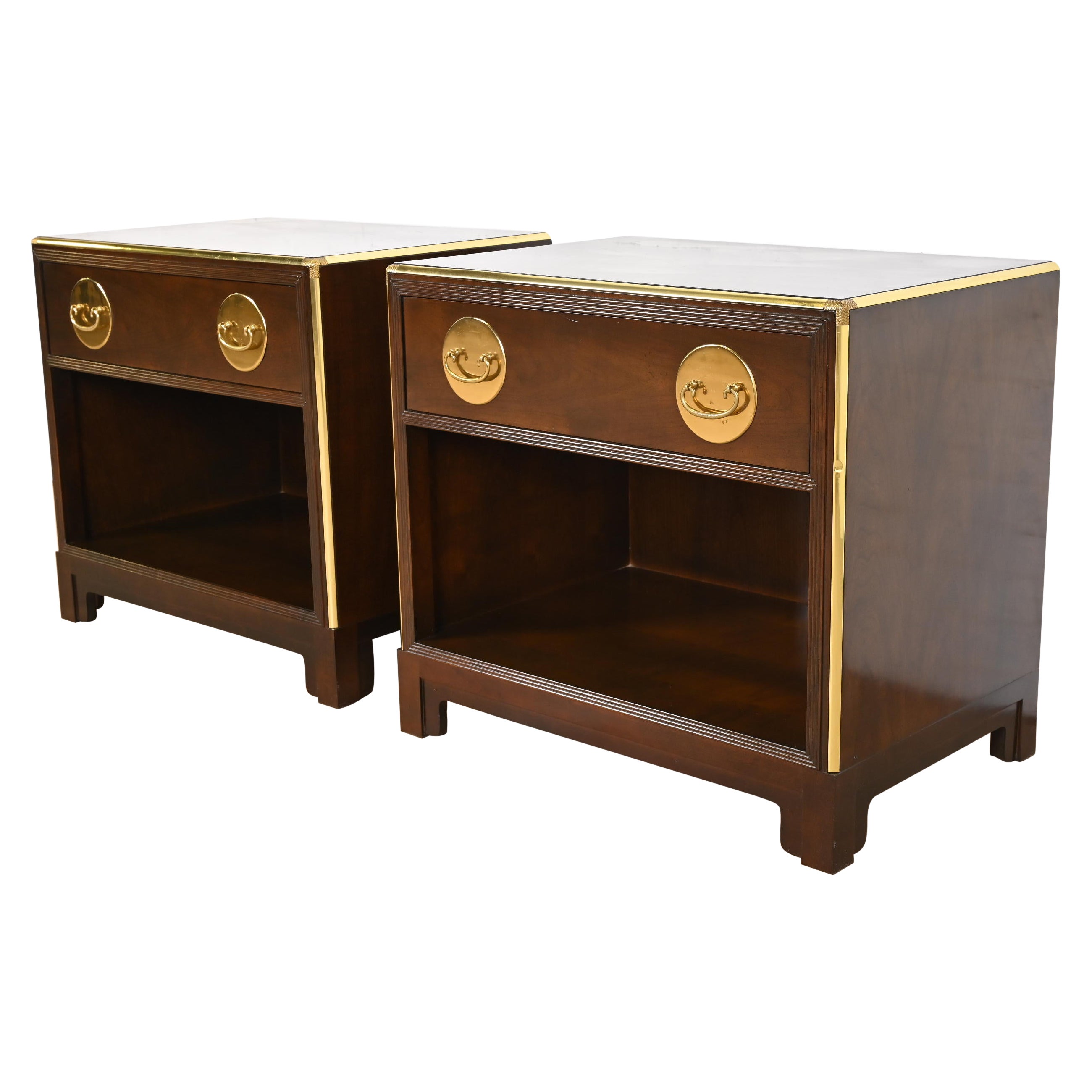 Michael Taylor for Baker Furniture Hollywood Regency Chinoiserie Nightstands For Sale