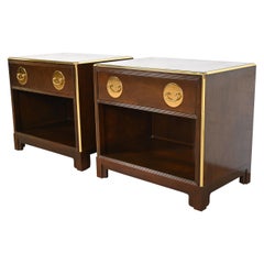Retro Michael Taylor for Baker Furniture Hollywood Regency Chinoiserie Nightstands