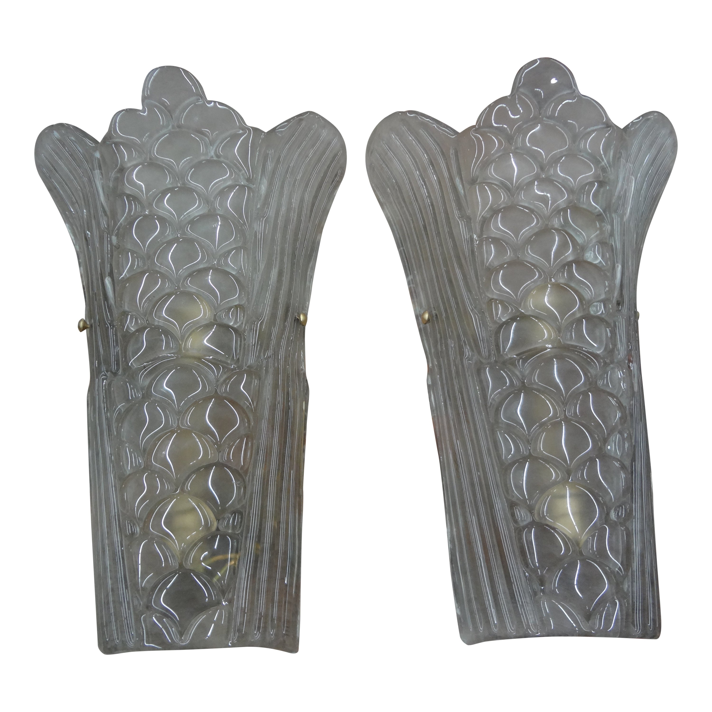 Large Pair Of Art Deco Style Murano Glass Sconces For Sale 9