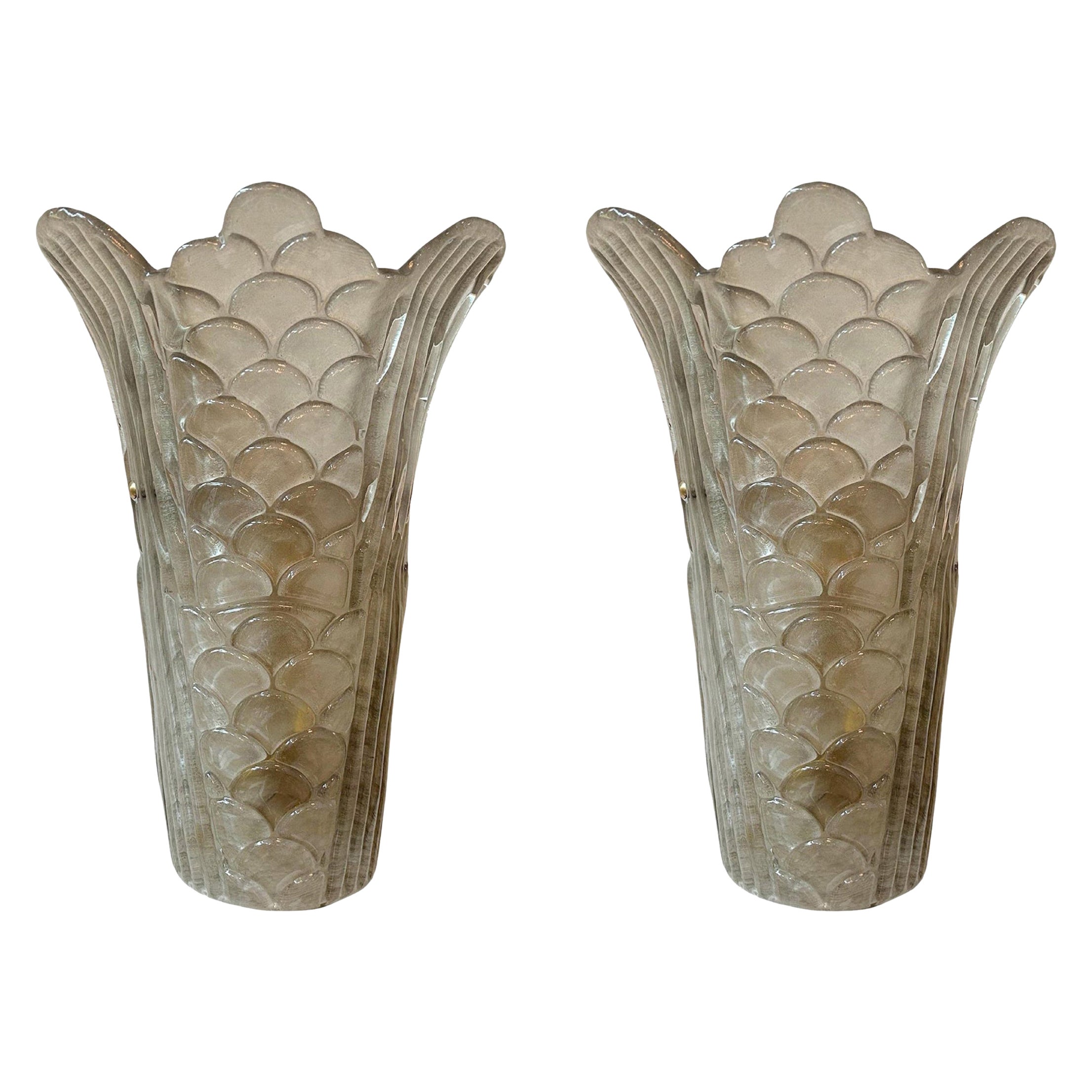 Large Pair Of Art Deco Style Murano Glass Sconces