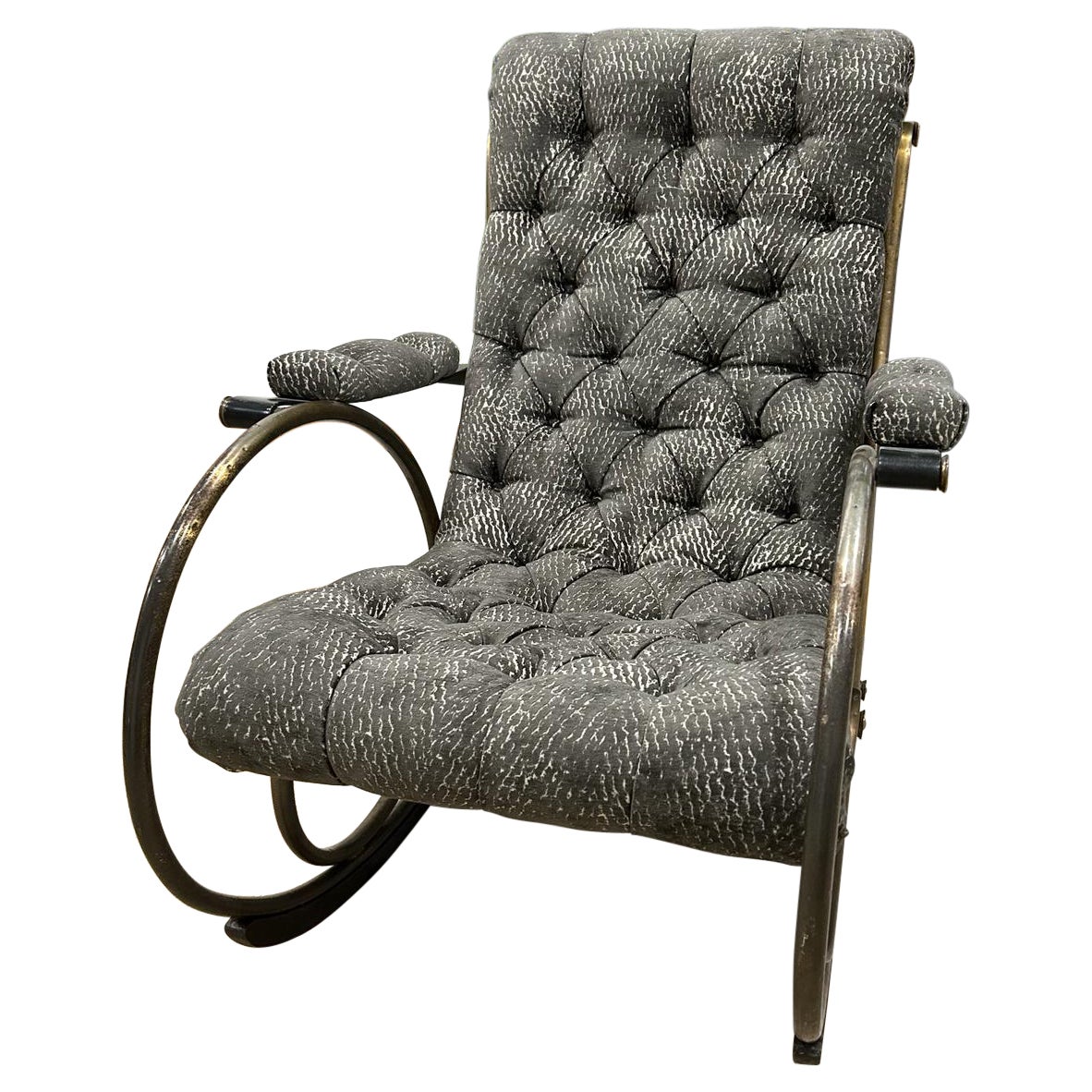 Mid-Century Lee Woodward Tufted Chenille Sculptural Rocking Chair For Sale