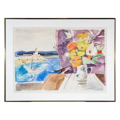 Retro Charles Levier (French, 1920 - 2003) Large Watercolor & Ink Floral Bouquet 