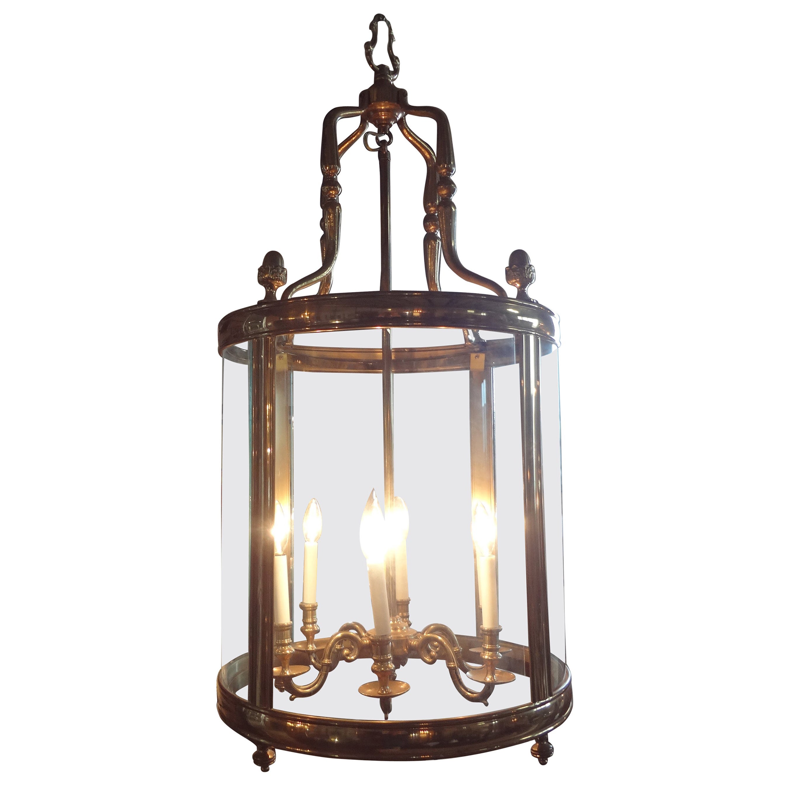 Monumental Italian Brass And Glass Lantern For Sale