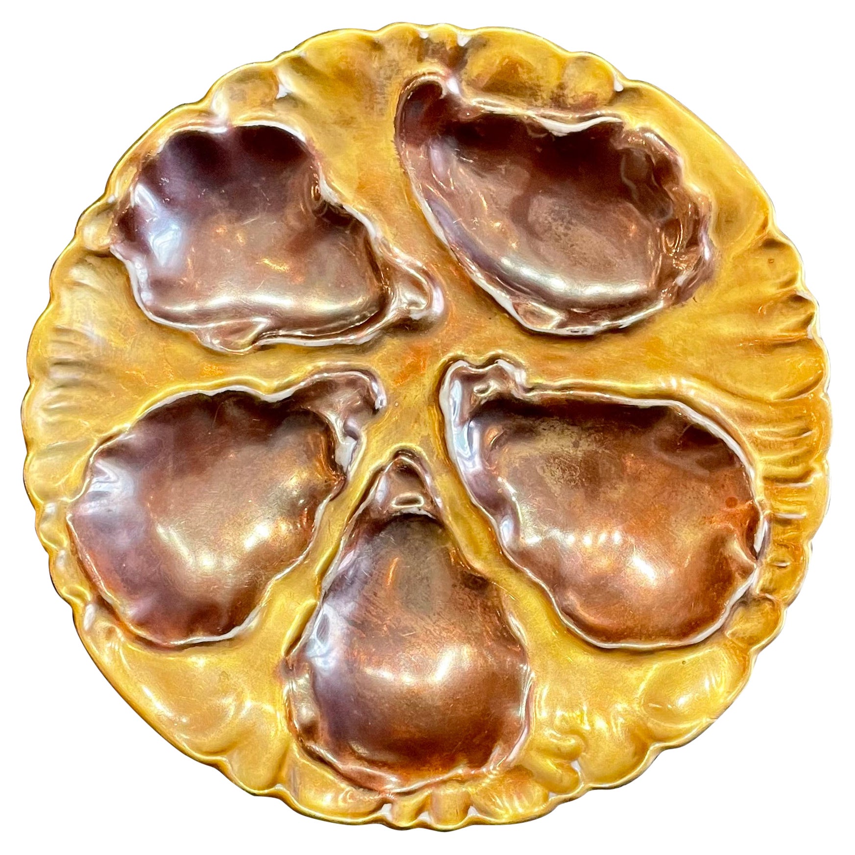 Ancienne assiette à huîtres en porcelaine de Limoges "Charles Field Haviland" c.1890s.