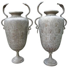 Pair Of Anglo-Indian Brass Urns With Cobras