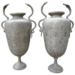 Pair Of Anglo-Indian Brass Urns With Cobras