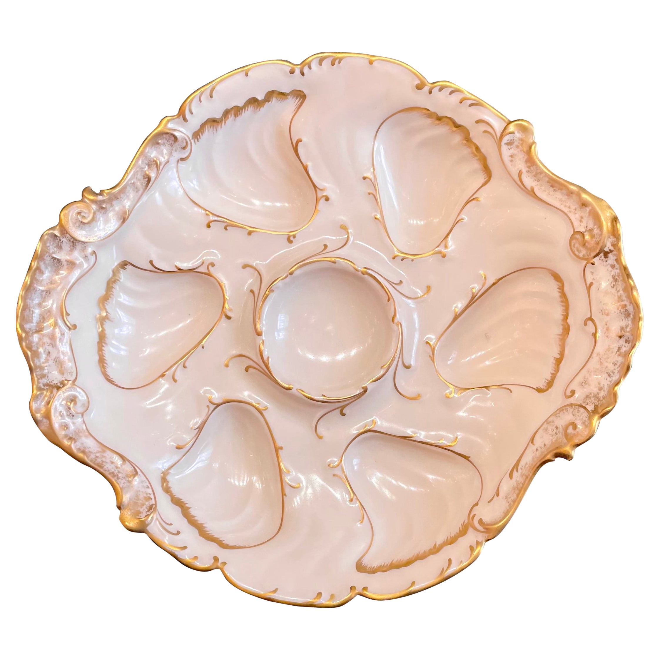 Ancienne assiette à huîtres françaiseJules Etienne en porcelaine de forme inhabituelle, vers les années 1890