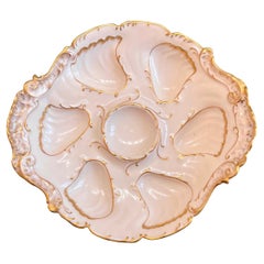 Antiguo plato de ostras de porcelana francesa "Jules Etienne" de forma inusual c. 1890