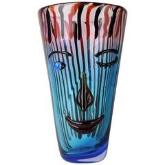 Modernist Murano Blown Art Glass 3D Abstract Portrait Face Vase, Italy