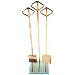 Vintage Brass and Glass Fireplace Tool Set, Circa 1970s