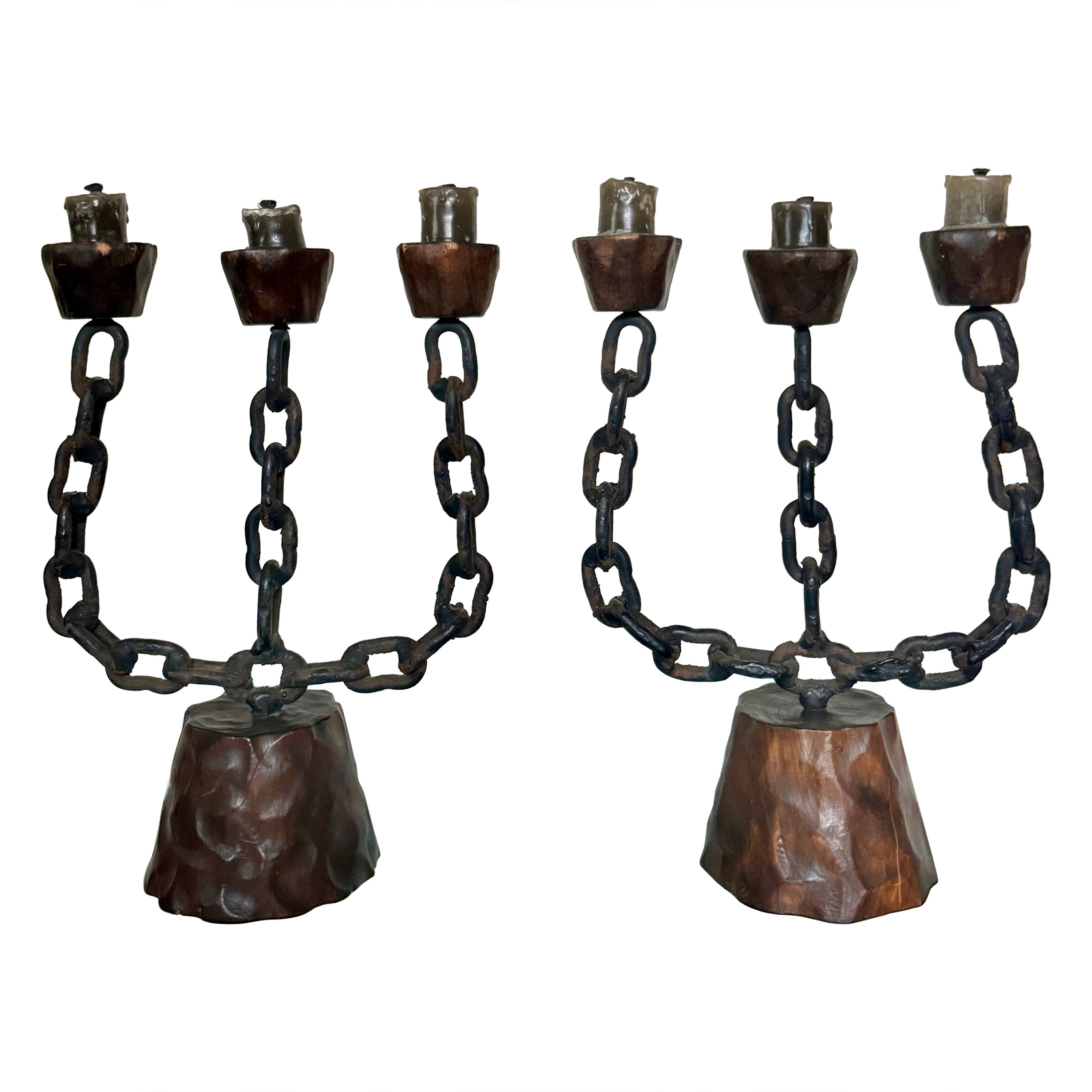 A pair of Spanish brutalist candelabras, circa 1950s For Sale