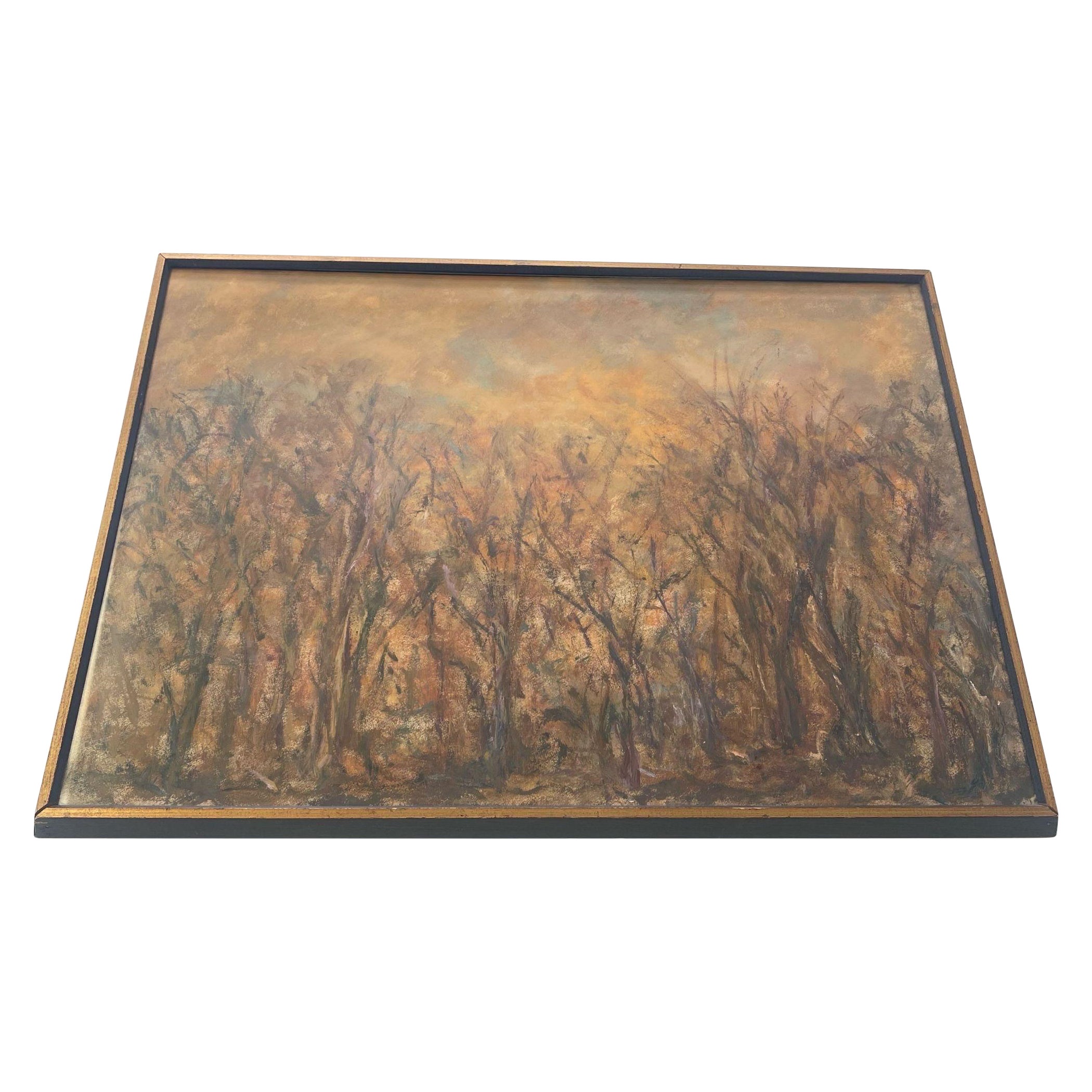 Œuvre d'art abstraite originale vintage encadrée représentant une scène de forêt. en vente