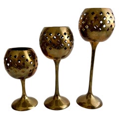 Retro Set of 3 Vintage Brass Votive Candleholders - Made in India 