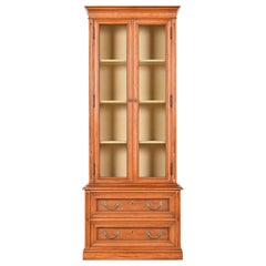 Henredon French Regency Louis XVI Fruitwood Breakfront Bookcase Cabinet, 1960s