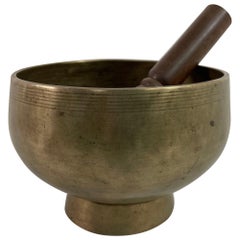 Vintage Asian Bronze Singing Hammered Footed Bowl 1950s
