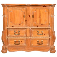 Retro Henredon Spanish Baroque Carved Solid Pine Bar Cabinet or Chest of Drawers