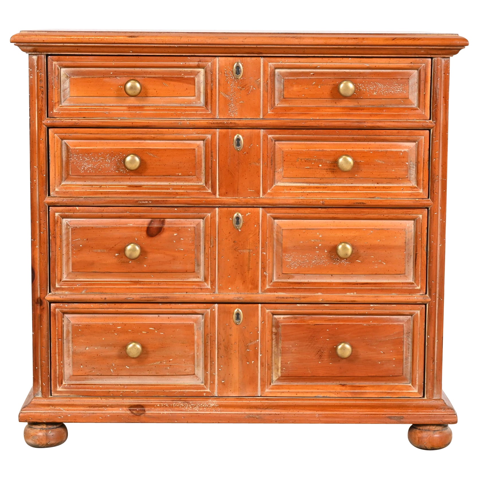 Henredon Spanish Colonial Carved Solid Pine Commode or Chest of Drawers For Sale