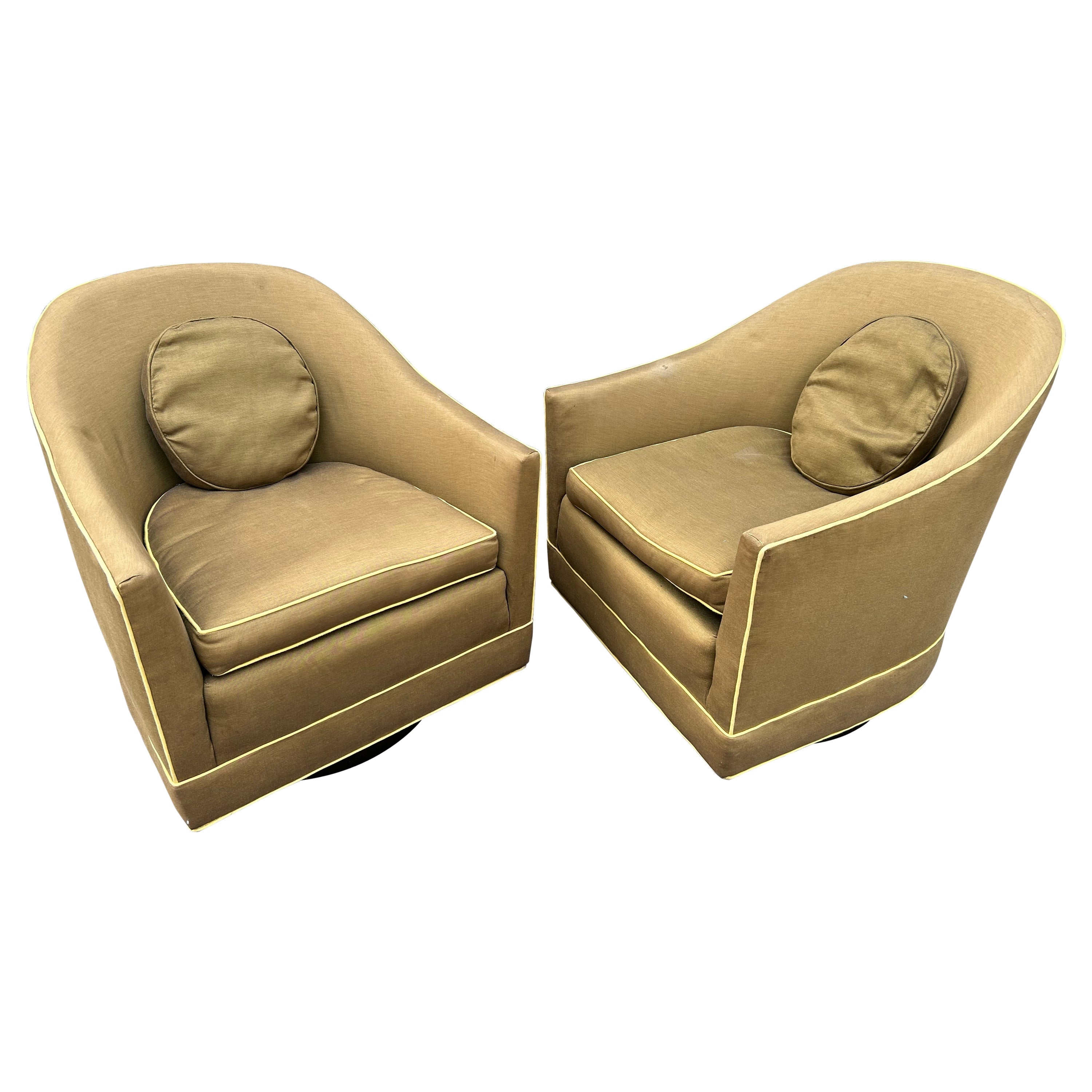Paire fantastique de fauteuils de salon Harvey Probber à dossier tonneau pivotant, mi-siècle moderne en vente