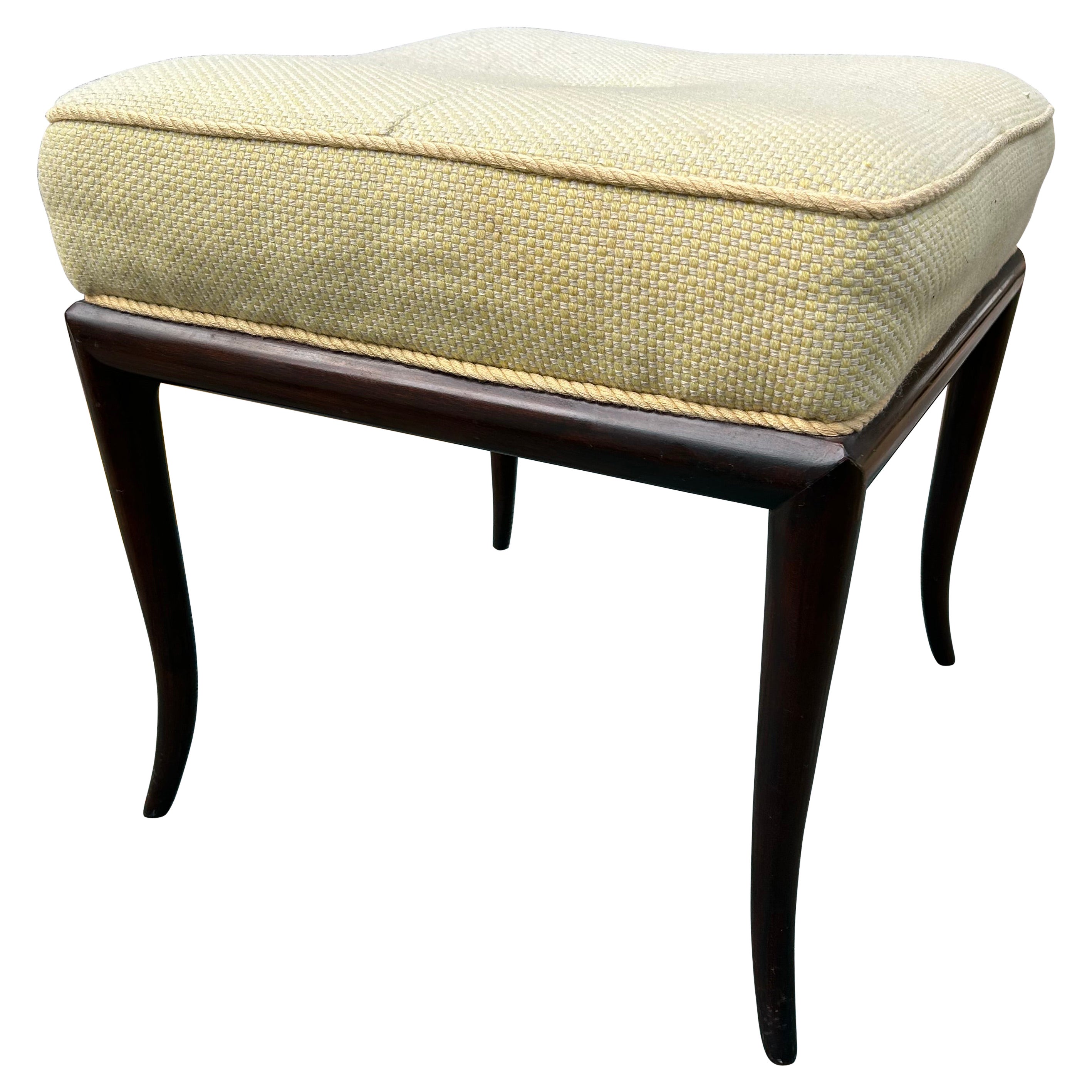 Favoloso sgabello/optano con gambe a sciabola in noce di T.H. Robsjohn-Gibbings, C. 1950