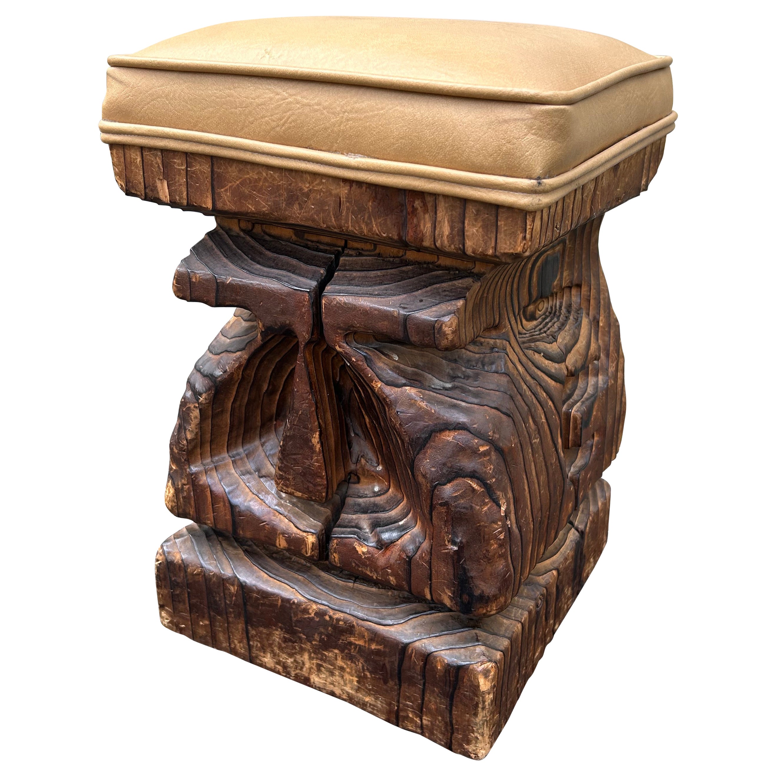 Wonderful Witco Tiki Hand Carved Stool , c. 1960s For Sale