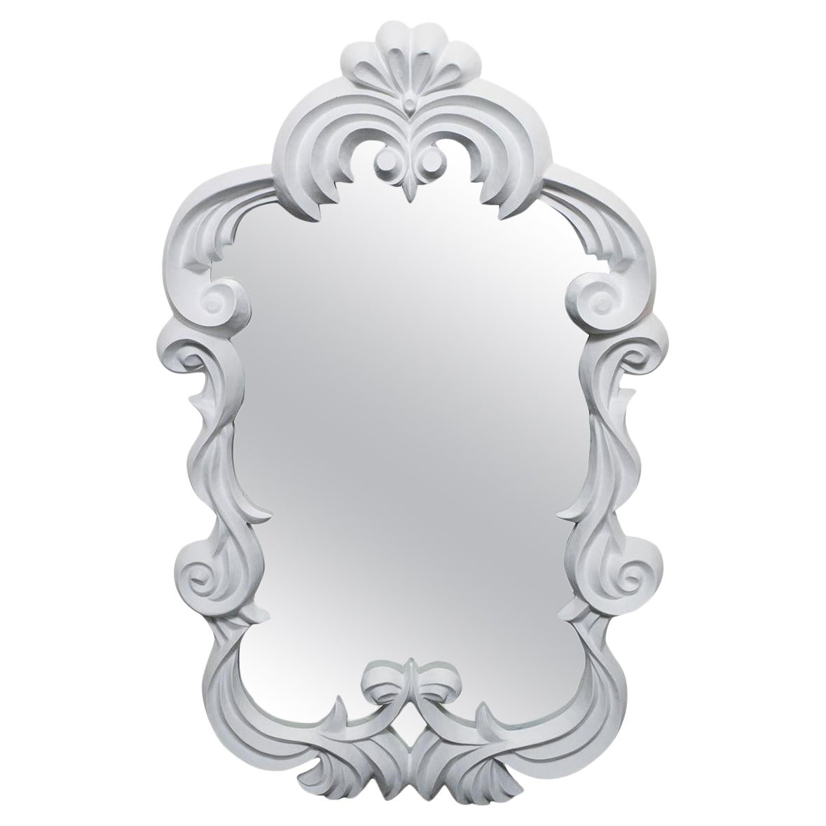 White carved wood mirror For Sale