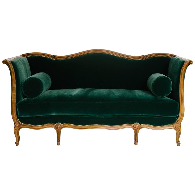 19th Century Louis XV Style Sultanes Sofa in a Dark Emerald Mohair