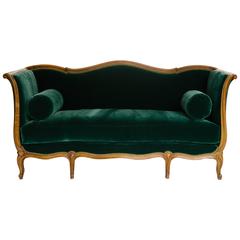 Antique 19th Century Louis XV Style Sultanes Sofa in a Dark Emerald Mohair