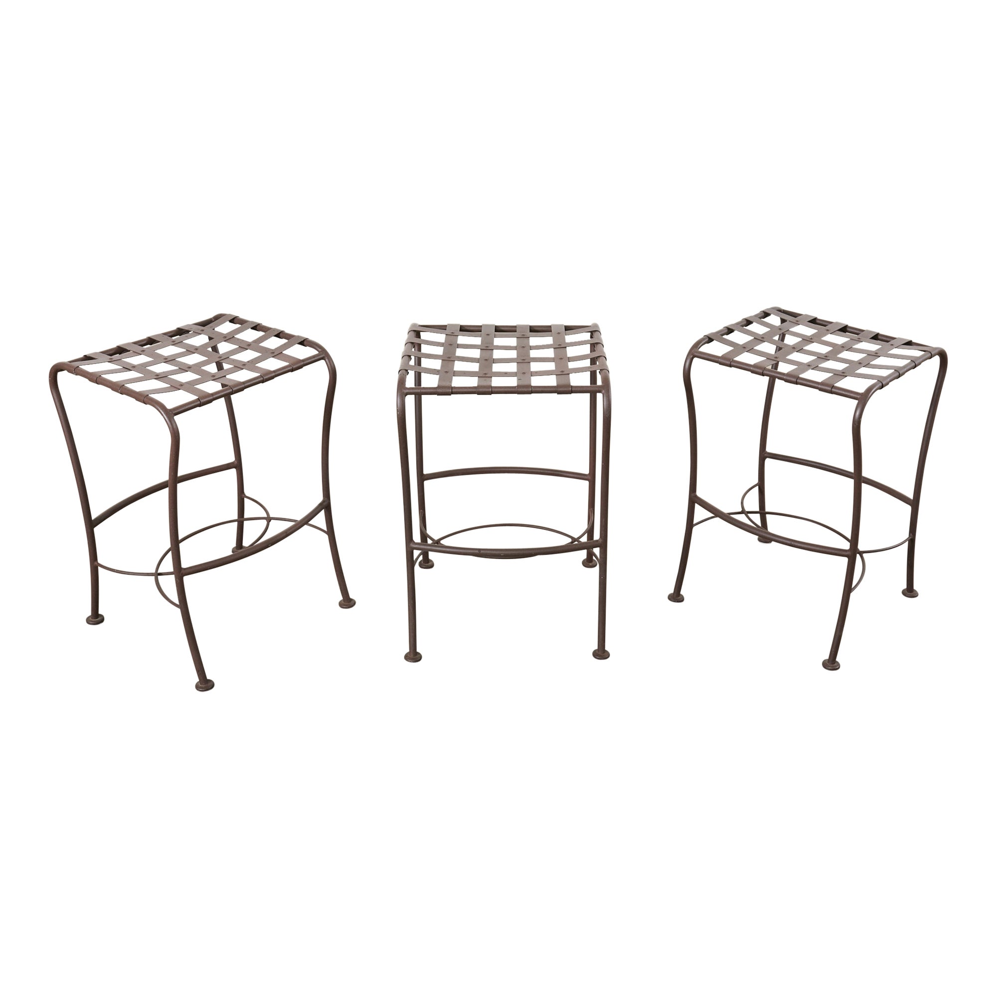 Set of Three Neoclassical Style Aluminum Lattice Seat Barstools For Sale