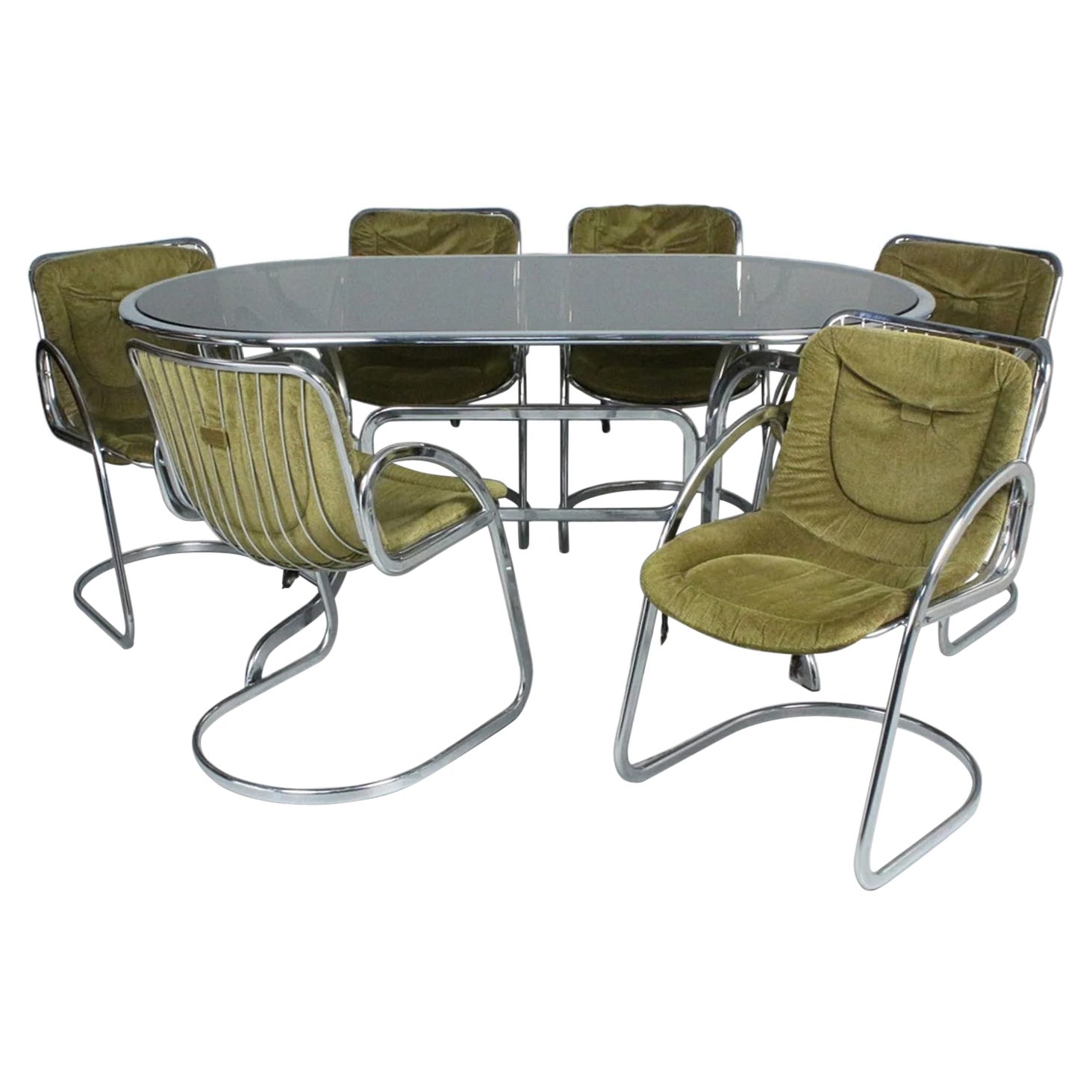 Italian Modern Dining Set In Glass And Chrome By Gastone Rinaldi For Sale