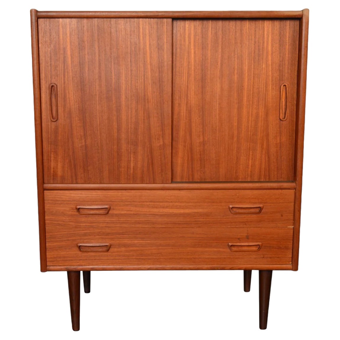 Danish Modern Sliding Door Cupboard In Teak For Sale