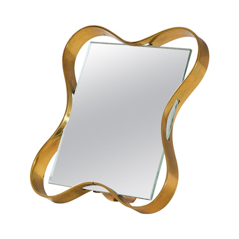 20th Century Fontana Arte Table Mirror with Brass Frame '50s For Sale