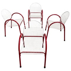 Set of 4 Italian Style Mid-century Modern Metal Wire Mesh Chairs