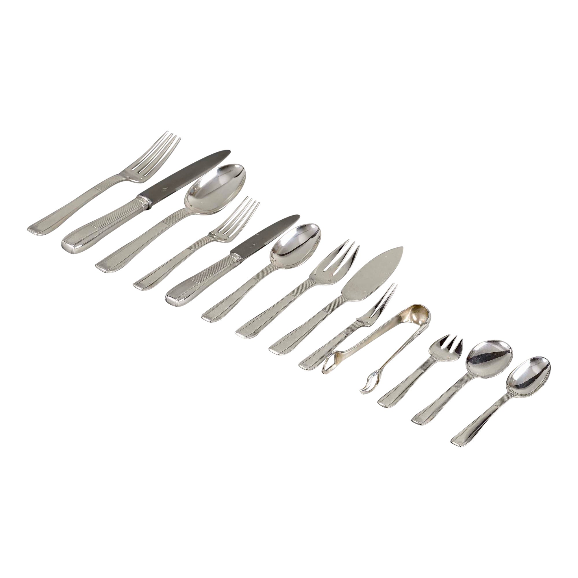 Puiforcat - Art Deco Cutlery Flatware Set Nice Sterling Silver - 192 Pieces For Sale