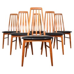 Ensemble de six chaises de salle à manger Eva à dossier haut en teck de Neils Kofod