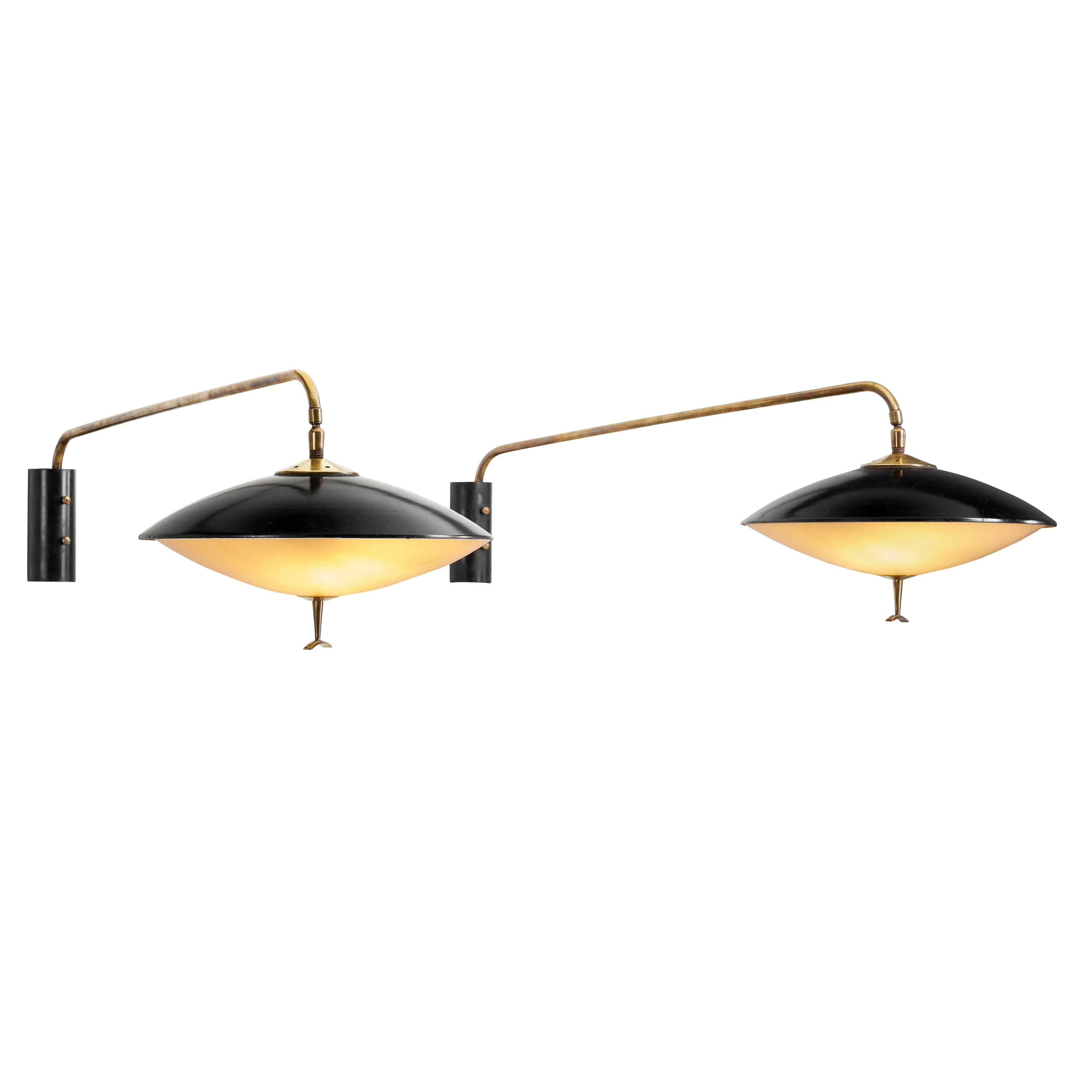 Black Lacquered Metal Saucer Wall Lights by Maison Arlus, France ca 1950s For Sale