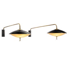 Retro Black Lacquered Metal Saucer Wall Lights by Maison Arlus, France ca 1950s