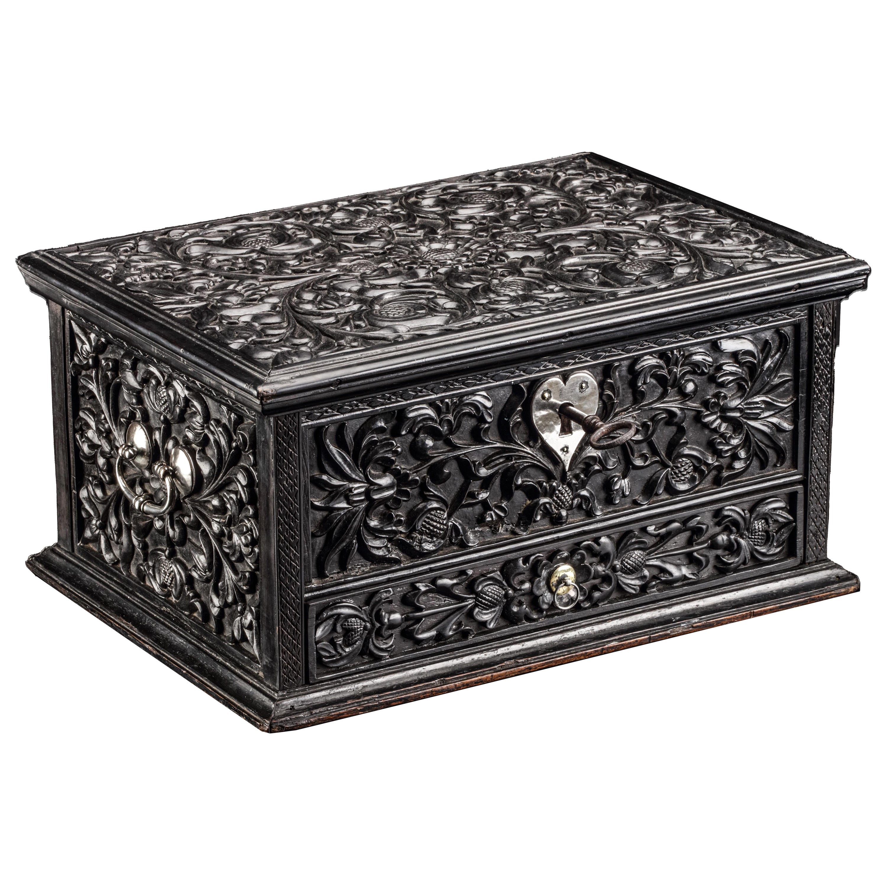 A Dutch colonial ebony box with silver mounts For Sale