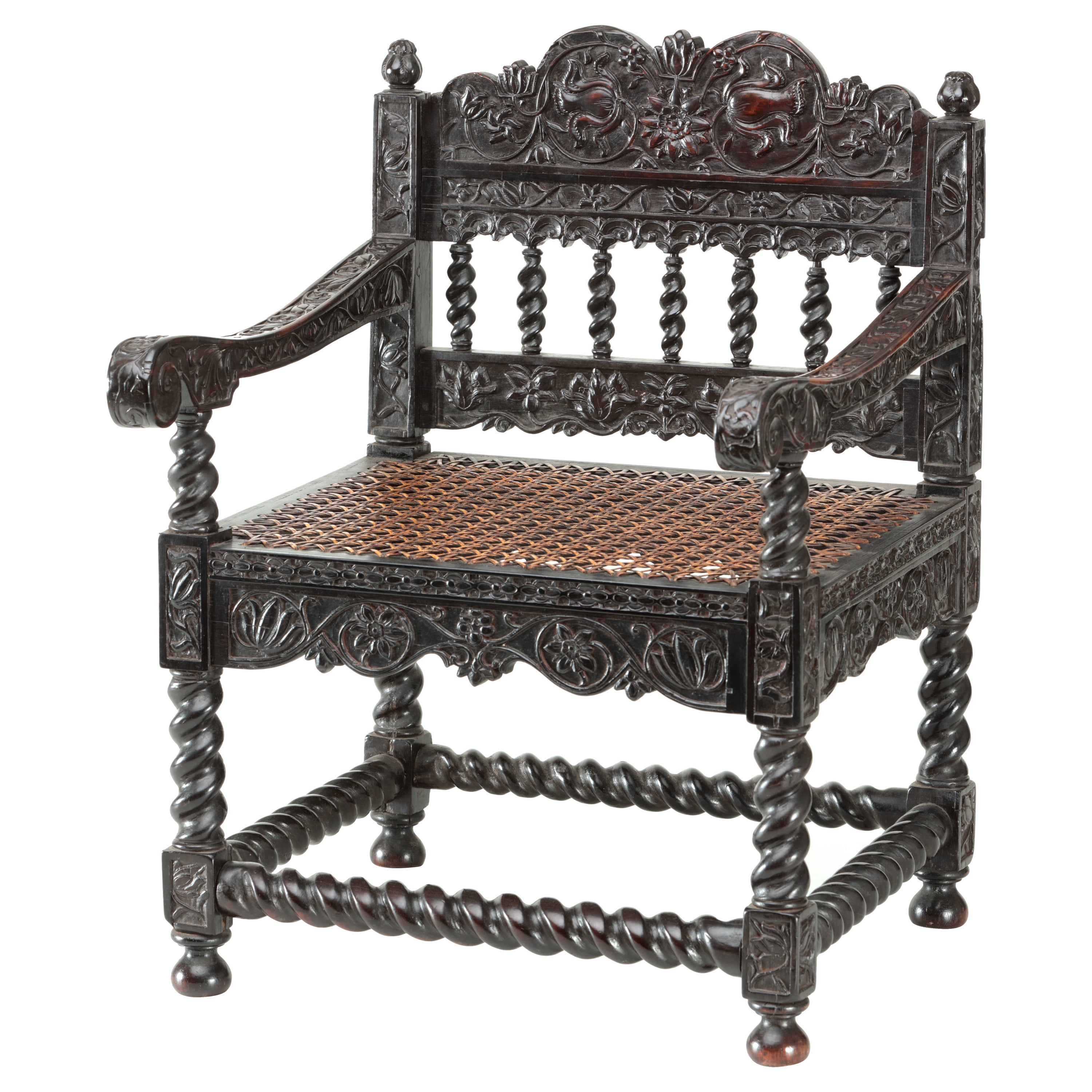 An extremely rare, possibly unique, Sri Lankan ebony child's armchair